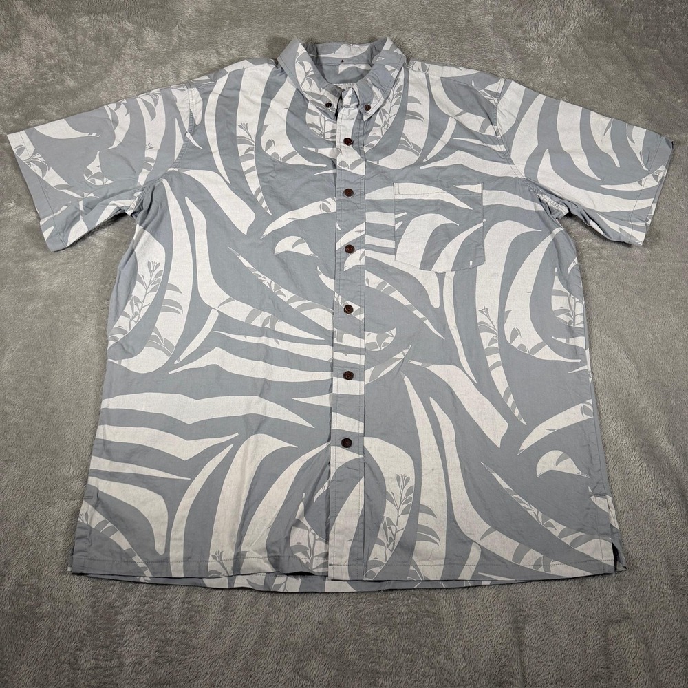 Sig Zane + Servco Shirt Mens XL Gray Hawaiian Aloha Short Sleeve Button Up